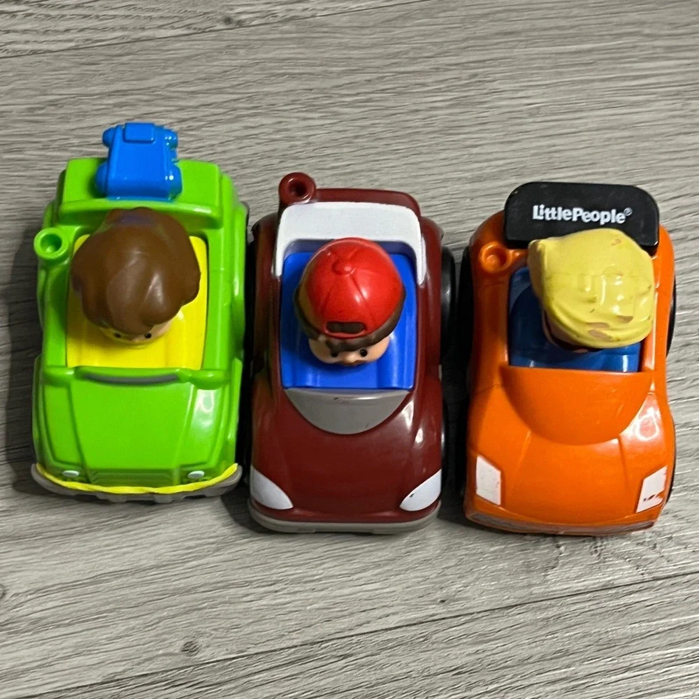 Fisher Price Little People Wheelies Vehicle Lot 3 Cars Green Maroon Orange DRH03